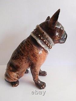 Early 20th C Austrian Wiener Werkstatte Hand Painted Terracotta Seated Bulldog