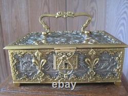 Erhard Sohne Two Tone Bronze Art Nouveau Jewelry Casket Box Velvet