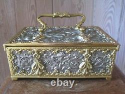 Erhard Sohne Two Tone Bronze Art Nouveau Jewelry Casket Box Velvet