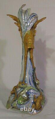 Ernst Wahliss Art Nouveau Teplitz Porcelain Austrian Amphora Vase Crane Frogs