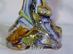 Ernst Wahliss Art Nouveau Teplitz Porcelain Austrian Amphora Vase Crane Frogs