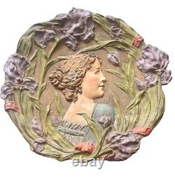 Ernst Wahliss Austria Art Nouveau Lady 16 Art Pottery Hanging Wall Charger