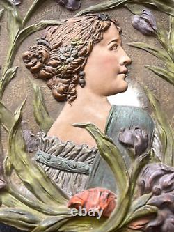 Ernst Wahliss Austria Art Nouveau Lady 16 Art Pottery Hanging Wall Charger