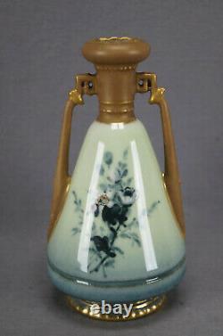 Ernst Wahliss Hand Painted Portrait Green Blue & Gold Small Vase Circa 1899-1918
