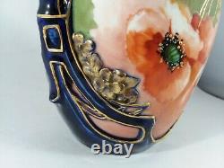 Ernst Wahliss Turn Vienna ART NOUVEAU 11.5 Vase Poppies Gold Blue Amphora 5949