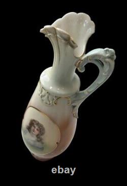 Ewer 19th Century Austrian Art Nouveau Porcelain Woman's Portrait Motif Signed