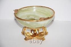 Fine Antique 1900s Austrian Gilt Bronze and Onyx Stone Candy Bowl