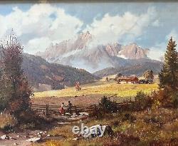 German/Austrian School Alpine Landscape with Figures Oil Painting