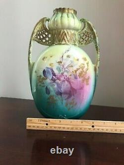 Gorgeous! Antique GiltHand Painted Austrian Porcelain Pierced Handled Vase