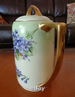 Hand Painted Signed A. Holmes Mz Austria Coffee Tea Pot, Violets & Gold, 10