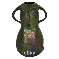 Heliosine Austrian Pottery Iridescent Glaze Four Handled Art Nouveau Vase