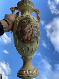 Huge Antique Austrian Mantle Vase Urn Portrait 3 Sisters Dancing Crown Mark
