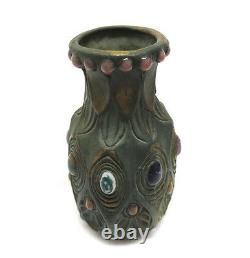 Jeweled Art Nouveau Amphora Art Pottery Vase Austria Bohemia XLNT