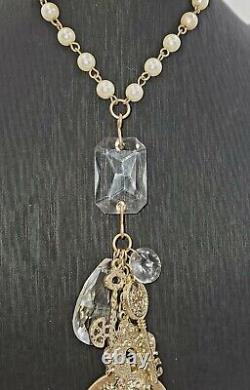 John Medeiros JM Pearl Antique Cut Austrian Crystal Strand Nouveau Necklace Key