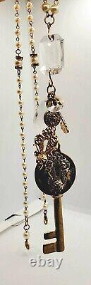 John Medeiros JM Pearl Antique Cut Austrian Crystal Strand Nouveau Necklace Key