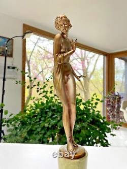 Josef Lorenzl (Austrian, 1892-1950) Art Deco Bronze Sculpture Girl MODESTY
