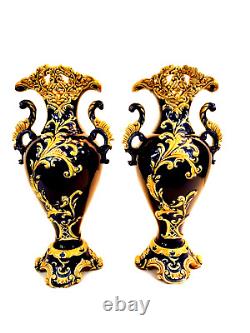 Julius Dressler Pair of Bohemian Austrian Art Nouveau Cobalt Blue Vases