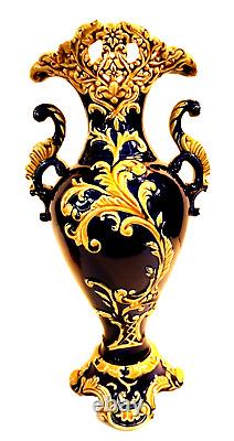 Julius Dressler Pair of Bohemian Austrian Art Nouveau Cobalt Blue Vases