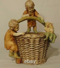 LARGE Imperial Turn Amphora Austrian Pottery Basket Children Rabbit Easter 15