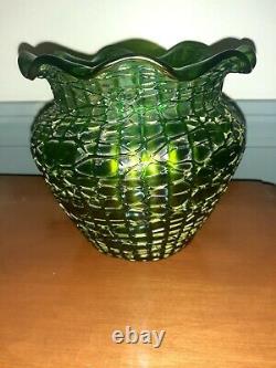 LOETZ Austrian Iridescent Glass VASE CRETE CHINE Antique Art Nouveau 5 5/8