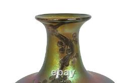 La Pierre Austrian Iridescent Glass Loetz att. Vase with Silver Overlay, c. 1900