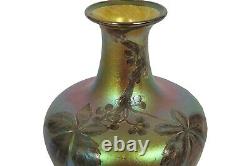 La Pierre Austrian Iridescent Glass Loetz att. Vase with Silver Overlay, c. 1900