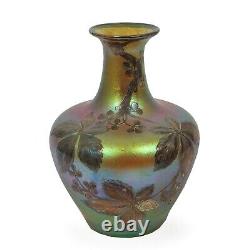 La Pierre Austrian Iridescent Gold, Blue and Green Glass Vase with Silver Overlay