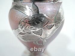 La Pierre Vase Antique Art Nouveau Bud Austrian Glass Silver Overlay