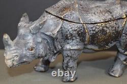 Large (1kg) Austrian Cold Painted Bronze Rhinoceros Figural Inkwell, c1910