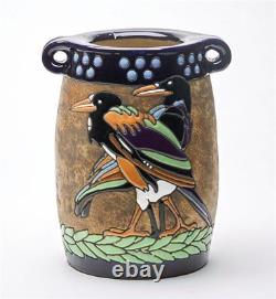 Large Antique Austrian Amphora Art Vase With Birds C. 1900