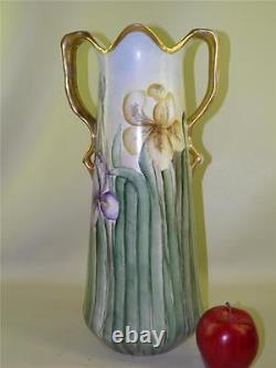 Large Austrian Hand painted And Gilded Two Handle Vase Signed 17'' High