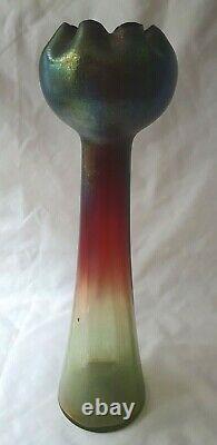 Large Austrian Tall Art Nouveau Irridescent Glass Vase A/f To Side Top