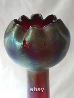 Large Austrian Tall Art Nouveau Irridescent Glass Vase A/f To Side Top
