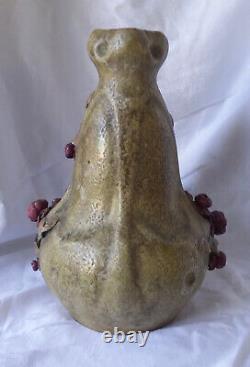 Large Beautiful Austrian Amphora Vase. Paul Dachsel Design. Floral with Leaves
