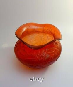 Large Rare 1900s Loetz Candia Mimosa Orange Colour Iridescent Glass Art Vase
