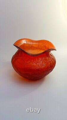 Large Rare 1900s Loetz Candia Mimosa Orange Colour Iridescent Glass Art Vase