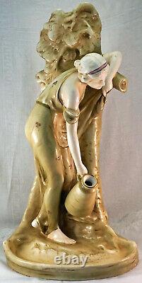 Larger Austrian Porcelain Figurine Vase Art Nouveau Lady with Jar Gathering Water
