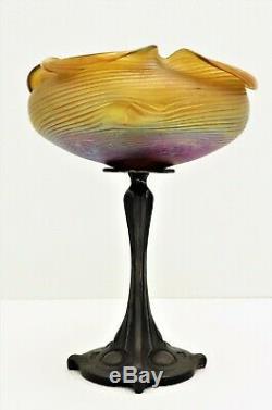 Loetz Austrian Art Glass & Bronze Centerpiece Bowl Yellow Art Nouveau Bohemian