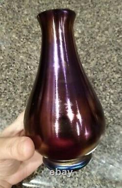 Loetz Austrian Art Nouveau Purple Iridescent Luster Glass Vase 6.5