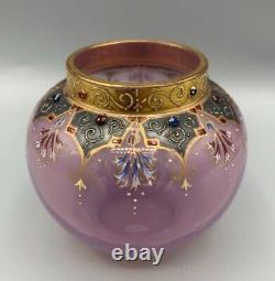 Loetz Glass Vase Moser Bohemian Bowl Opaline Jeweled Austrian Pink Enameled