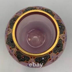 Loetz Glass Vase Moser Bohemian Bowl Opaline Jeweled Austrian Pink Enameled