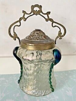 Loetz Iridescent Glass Pallme-Konig Austrian Art Nouveau Biscuit Bucket Basket