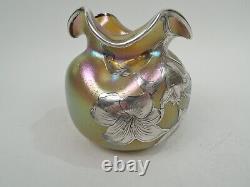 Loetz Silberiris Vase Art Nouveau Austrian Art Glass American Silver Overlay