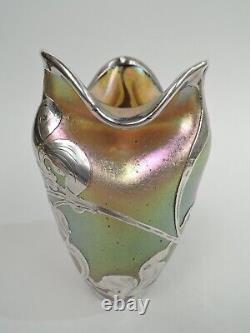 Loetz Silberiris Vase Austrian Art Glass La Pierre American Silver Overlay