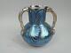 Loetz Vase Antique Art Nouveau Austrian Iridescent Blue Glass Silver Overlay