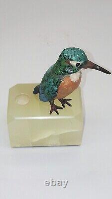 Lovely Antique (Early 20thC) Austrian Cold-Painted Bronze Kingfisher, Onyx Base