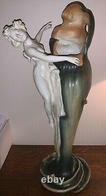 Monumental 28 Tall Art Nouveau Maiden on Iris Amphora Style Vase