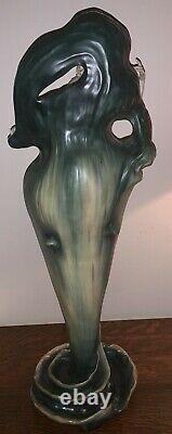 Monumental 28 Tall Art Nouveau Maiden on Iris Amphora Style Vase