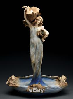 Monumental Art Nouveau Blue Maiden Figural Amphora Lamp Stellmacher Teplitz