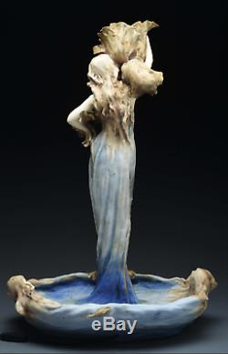 Monumental Art Nouveau Blue Maiden Figural Amphora Lamp Stellmacher Teplitz